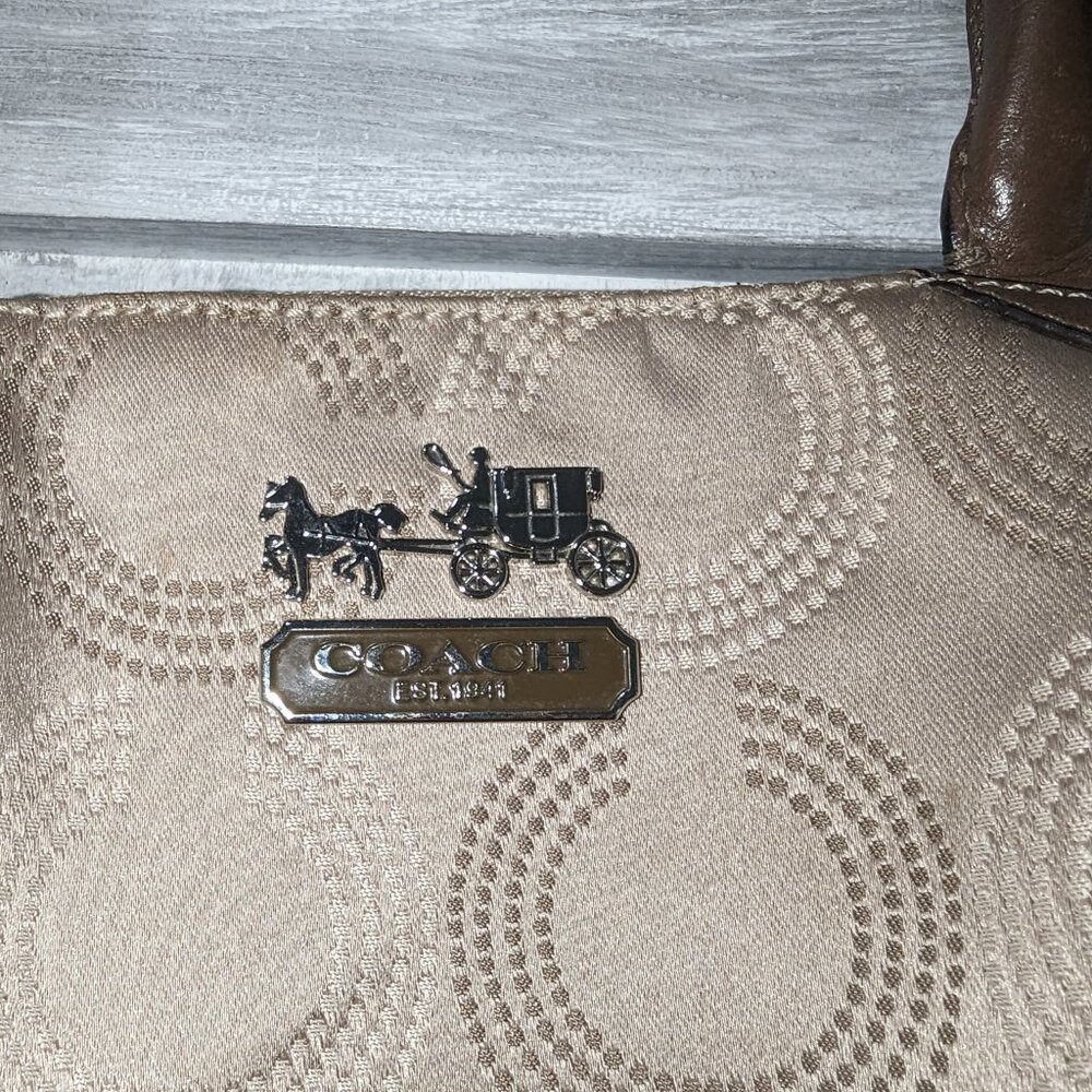 Good Used Condition Coach Khaki Canvas and Leather Satchel Bag. - Picture 3 of 10